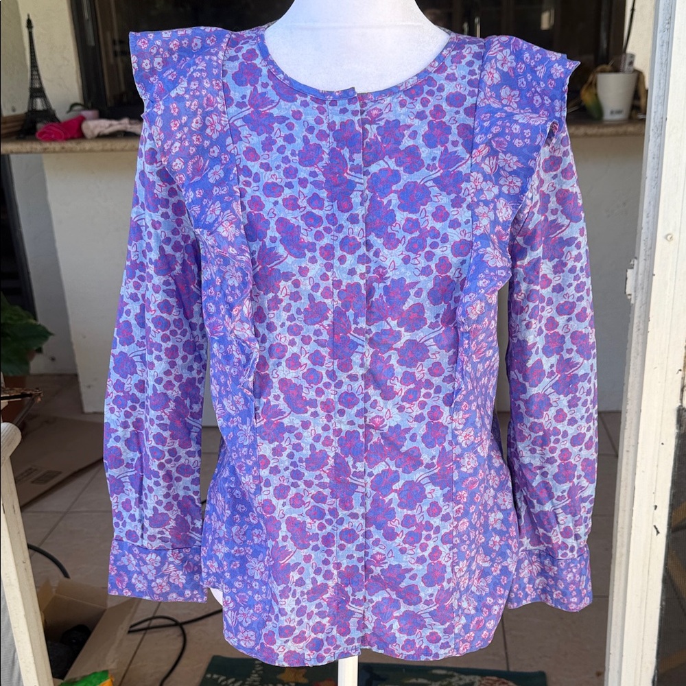 Vineyard Vines Purple Floral Ruffle Blouse, size 2